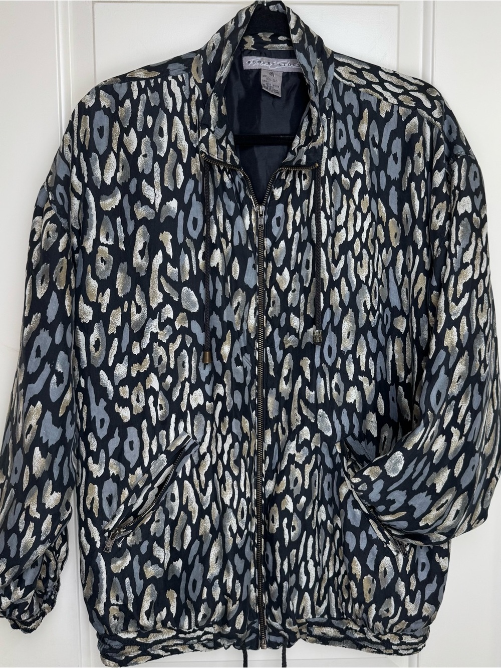 Vintage Robert Stock Silk Leopard Bomber Jacket Metallic Size M 90s
